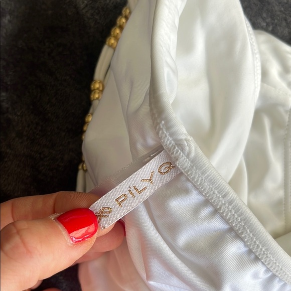 PILYQ White Strappy Bikini Bottom with Gold Bead Detail Glam Swimwear Y2K L - Picture 6 of 6